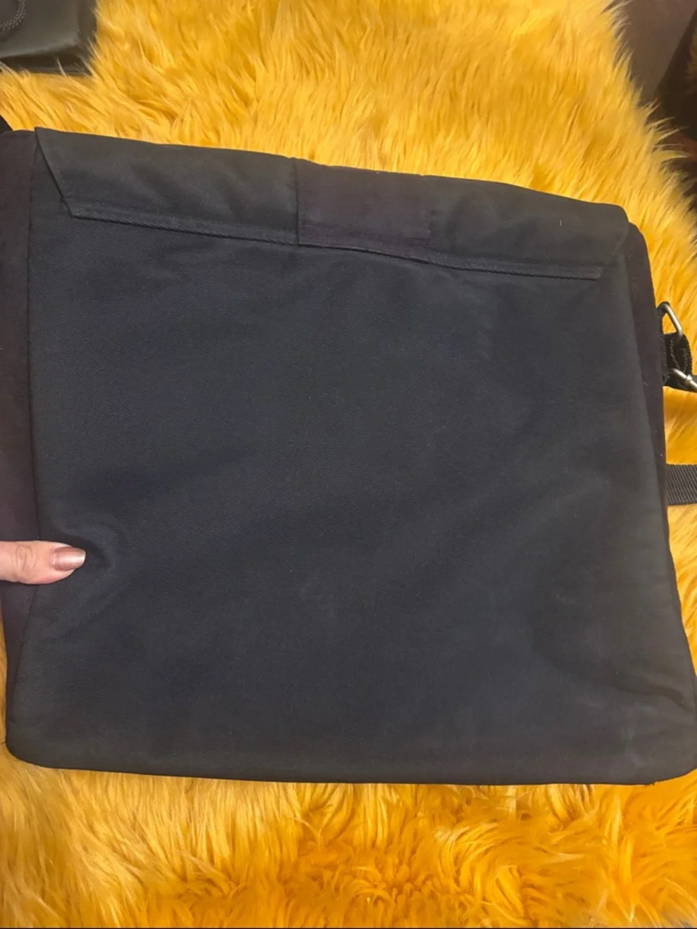 Kenneth Cole Navy Canvas Messenger Bag with Suede Center Stripe